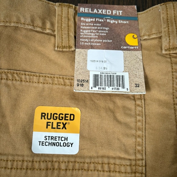 CARHARTT Men’s 32 Relaxed Fit Rugged Flex Rigby Shorts 10” Inseam Khaki - Picture 3 of 5
